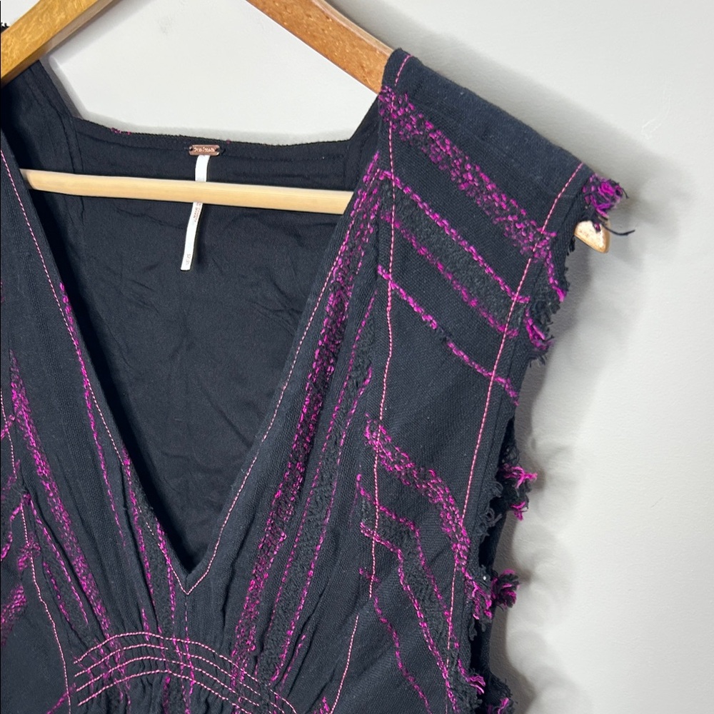 Free People Dress Boho Burlap Raw Flowy Frayed Plunge - Picture 9 of 11